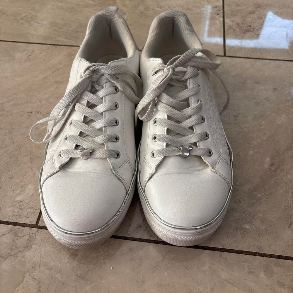Disney Mickey Mouse White Embossed Low Top Sneakers Silver Glitter Sparkle Trim